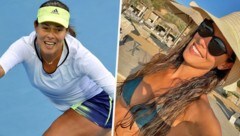 Ana Ivanovic links im Jahr 2015 beim Turiner in Peking, rechts im Beach-Style 2022 (Bild: AFP PHOTO / GOH CHAI HIN GOH CHAI HIN / AFP, Instagram.com/anaivanovic)