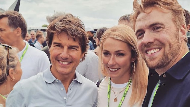 Schauspieler Tom Cruise mit dem Traumpaar des Ski-Weltcups Mikaela Shiffrin und Aleksander Aamodt Kilde (Bild: instagram.com/mikaelashiffrin)