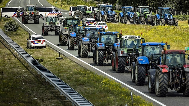 Ein Bauernprotest mit Traktoren (Archivbild) (Bild: APA/AFP/ANP/ROB ENGELAAR)