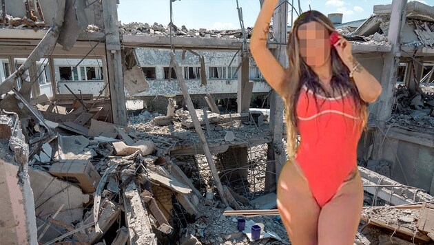 Das brasilianische Ex-Model kämpfte gegen Russland. Nun kam die 39-Jährige bei einem russischen Raketenangriff ums Leben. (Bild: AFP; Screenshot/TikTok Krone KREATIV)