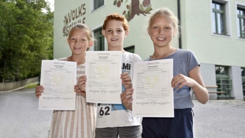 Maria, Johannes und Sophia (alle 8) aus St. Michael freuen sich schon auf die Ferien. (Bild: Holitzky Roland)