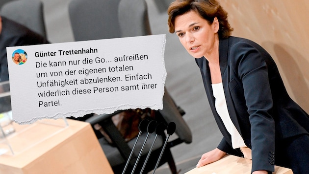 Bisambergs Bürgermeister bezeichnete die SPÖ-Chefin öffentlich als „widerlich“. (Bild: APA/Screenshot Krone KREATIV)