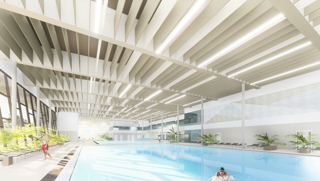 Eines der Highlights: Die große Schwimmhalle im neuen Bad. (Bild: gobli architects & engineers)