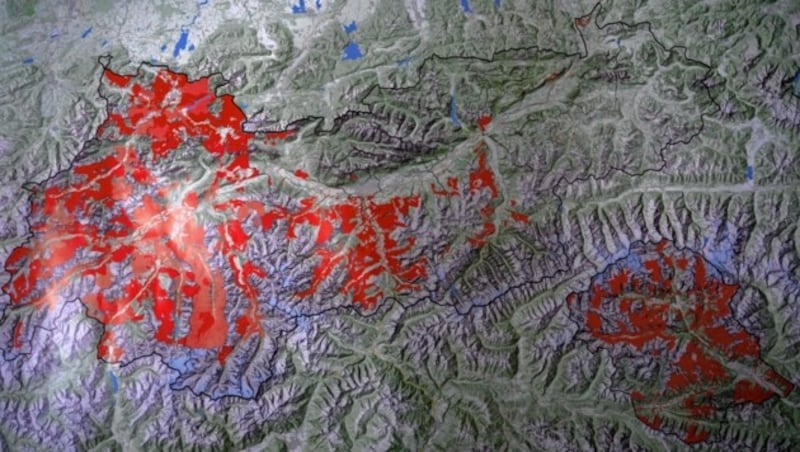 Die Karte zeigt die betroffenen Regionen. (Bild: zeitungsfoto.at/LIEBL Daniel)