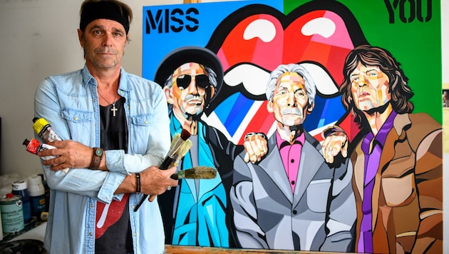 Pop Art nennt Maler Martin Sonnleitner seinen Kunststil. Nicht nur die „Rolling Stones“ sind ihm perfekt gelungen. (Bild: Imre Antal)