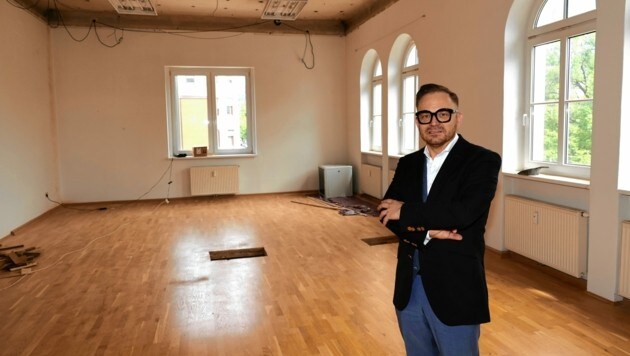 Präsident Elie Rosen im geplanten jüdischen Kulturzentrum in Graz: „Auf knapp 500 Quadratmetern werden Ausstellungs- räume geschaffen.“ (Bild: Christian Jauschowetz)
