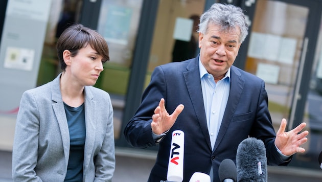 Klubobfrau Sigrid Maurer und Vizekanzler Werner Kogler von den Grünen (Bild: APA/GEORG HOCHMUTH)