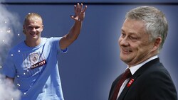 Erling Haaland (l.), Ole Gunnar Solskjaer (r.) (Bild: PA Wire, AFP)