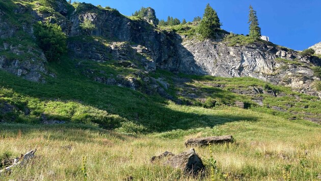 In diesem Gelände wurde der Körper des 31-jährige Ukrainers nach seinem Absturz aufgefunden. (Bild: Kapo St. Gallen)