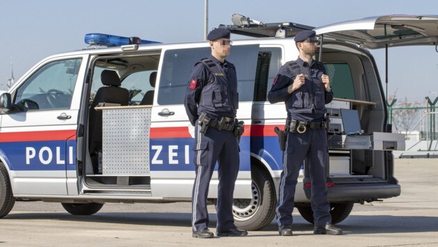 Polizei am Grenzübergang zwischen Österreich und Ungarn in Nickelsdorf. (Bild: APA/TOBIAS STEINMAURER, Krone KREATIV)
