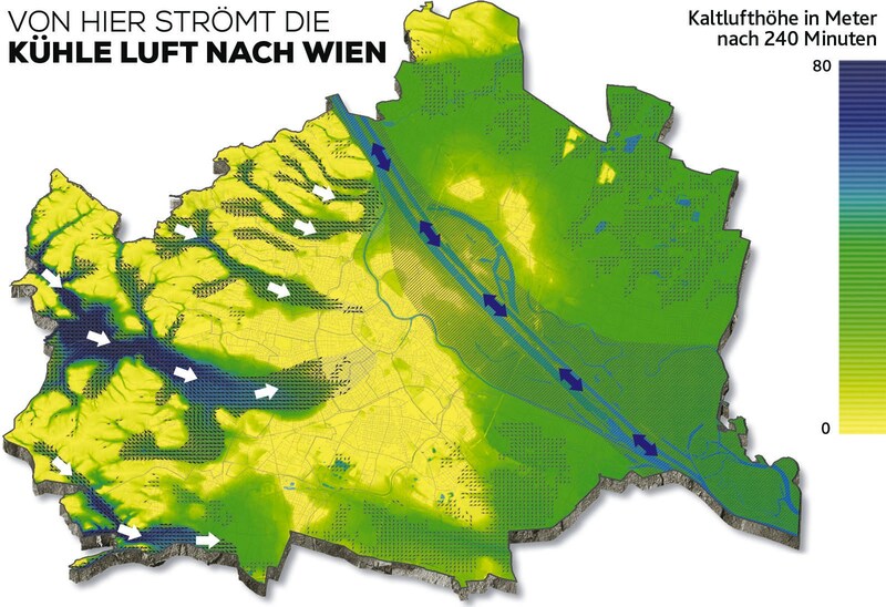 (Bild: Krone KREATIV | Datengrundlagen: Geografisches Informationssystem der Stadt Wien (ViennaGIS) und meteorologische Daten der Messn)