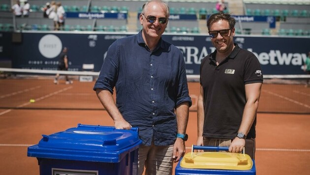 Erwin Obrietan (li.) und Florian Zinnagl haben ein ausgeklügeltes Müllkonzept parat. (Bild: Mia Knoll)