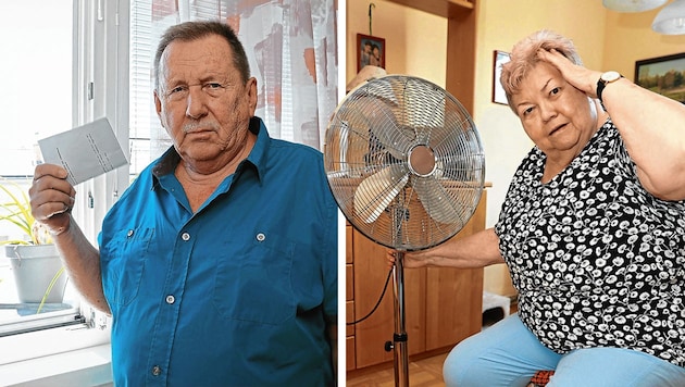 Arthur Paulasek und Ingrid Gebhart leiden stark unter der Hitze. (Bild: Krone KREATIV, Klemens Groh)