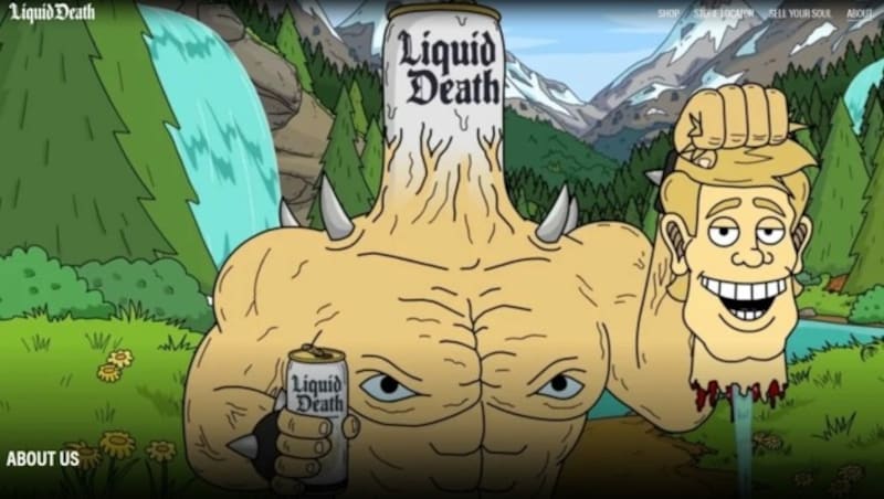 Der Kopf wird zur Dose: Liquid Death liebt den provokanten Auftritt. (Bild: liquiddeath.com)