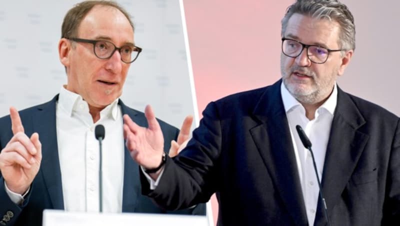 Auf Kriegsfuß: Gesundheitsminister Johannes Rauch und Wiens Gesundheitsstadtrat Peter Hacker (Bild: APA, Krone KREATIV)