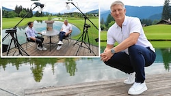 Bastian Schweinsteiger im TV-Interview mit Michael Fally im Golfclub Westendorf in Tirol (Bild: Christof Birbaumer)