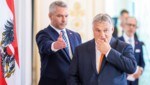 Nehammer und Orbán waren sich einig, dass man in einigen Fragen uneinig ist. Dennoch gebe es eine tiefe Verbundenheit zwischen Österreich und Ungarn. (Bild: APA/GEORG HOCHMUTH)