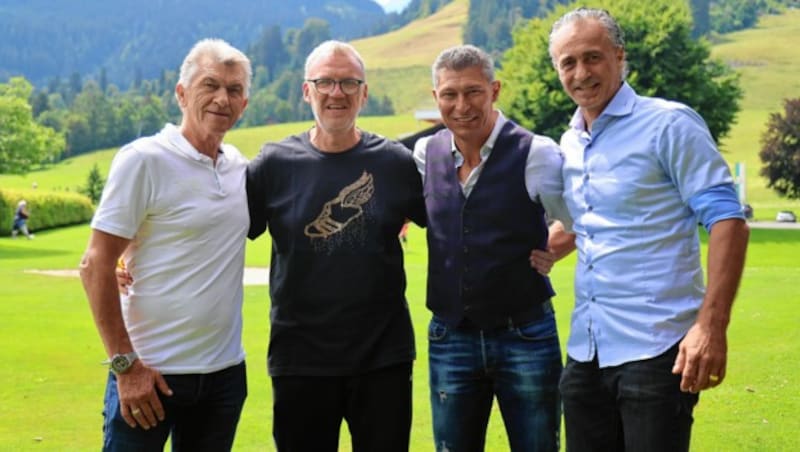 Fußball-Legenden: Weltmeister Klaus Augenthaler, „Star-Revival“-Organisator Ralph Schader, Krassimir Balakow, Maurizio Gaudino (von links) (Bild: Christof Birbaumer)