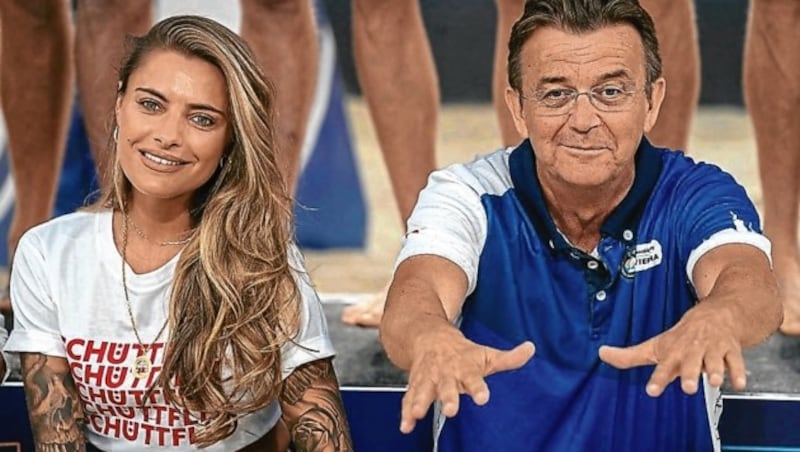 Beachvolley-Zampano Hannes Jagerhofer und Sophia Thomalla bei der Siegerehrung am Wiener Heumarkt. (Bild: SEPA.Media | Gerd Schifferl)