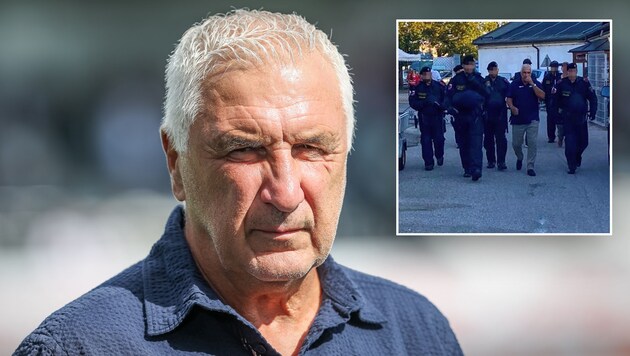 Sechs Polizisten eskortierten Hans Krankl - nun sind die Vorwürfe erloschen. (Bild: GEPA, zVg, Krone KREATIV)