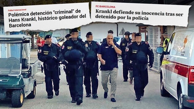 Hans Krankl wurde am Sonntag von acht Polizisten abgeführt. (Bild: zVg, Mundo Deportivo, Marca, Krone KREATIV)