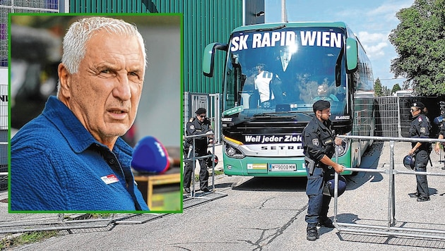 Hans Krankl war beim 2:1 des LASK über den SK Rapid als „Sky“-Experte im Einsatz. Den Bus, auf den er am Parkplatz hätte warten sollen, sah er nie … (Bild: Harald Dostal)