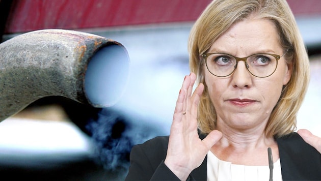 Oweh, es geht wieder aufwärts mit den Treibhausgasen, muss auch Klimaschutzministerin Leonore Gewessler feststellen. (Bild: APA/HANS KLAUS TECHT, dapd (Archivbild), Krone KREATIV)