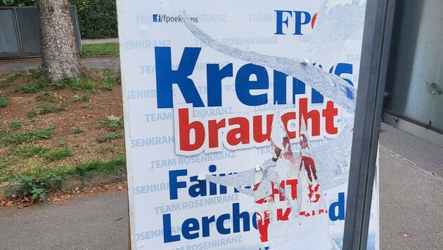 Vandalenakte in Krems: Werbeplakate der SPÖ und der FPÖ wurden verunstaltet und zerstört (Bild: FPÖ Krems)