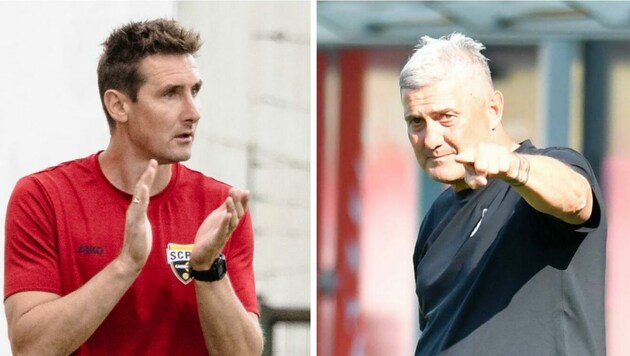 Im Vorarlberger Bundesliga-Derby zwischen Altach und Austria Lustenau treffen mit Miroslav Klose (l.) und Markus Mader (r.) auch zwei komplett unterschiedliche Trainer aufeinander. (Bild: Mario Urbantschitsch/SEPA Media)