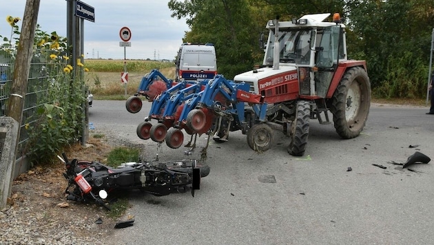 Wie bei diesem Unfall waren auch in Gaspoltshofen ein Traktor und ein Moped beteiligt gewesen. (Bild: LPD WIEN)