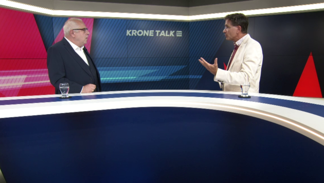 FMK-Sprecher Gregor Wagner (li. im Bild) im Gespräch mit krone.tv-Moderator Gerhard Koller (Bild: krone.tv)