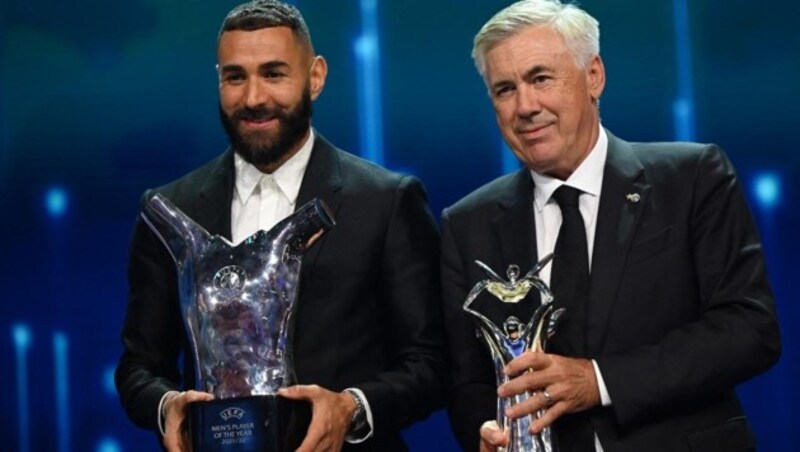 Karim Benzema und Carlo Ancelotti (Bild: Afp or licensors)