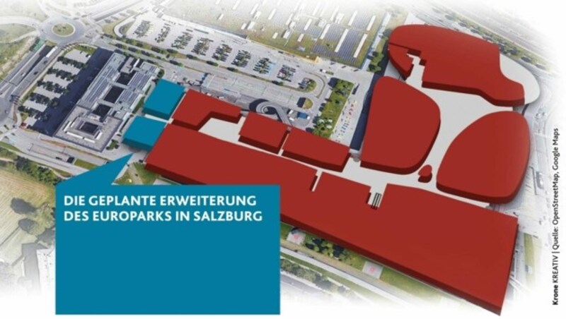 Diese Visualisierung zeigt den geplanten Europark-Ausbau (Bild: Krone Kreativ)