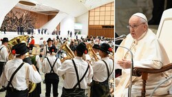 Geplant war es nicht, aber die Instrumente lagen griffbereit und Papst Franziskus bat die Tiroler um musikalische Kostproben - einmalige Momente. (Bild: Reinhold Sigl)