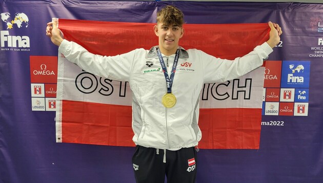 Österreichs erst zweiter Junioren-Weltmeister im Schwimmen: Luka Mladenovic aus Salzburg (Bild: OSV)