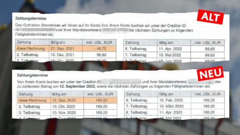 Statt zuvor 99 Euro werden einer Kundin von Wien Energie nun 160 Euro vorgeschrieben. (Bild: Krone KREATIV, zVg)