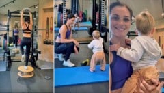 Anna Veith beim Krafttraining - mentale Unterstützung kommt von Sohn Henry (Bild: Instagram.com/anna.veith)