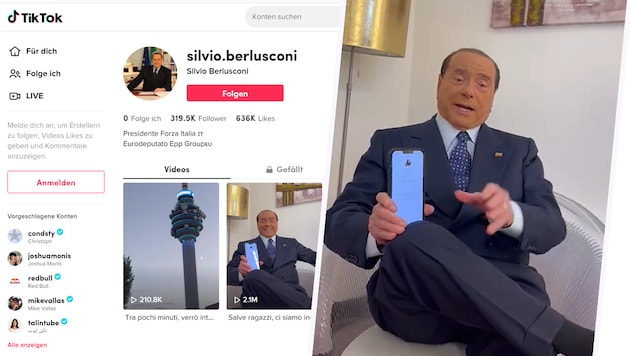 Silvio Berlusconi gab nun sein Debüt auf TikTok. (Bild: tiktok.com/@silvio.berlusconi/Krone KREATIV)