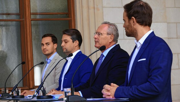 Am Freitagvormittag fand eine gemeinsame Pressekonferenz der Wiener FPÖ und ÖVP zur Causa Wien Energie statt. (Bild: Peter Tomschi)