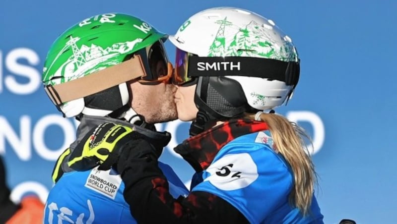 sabine schöffmann mit alexander payer (fis snowboard weltcup team) ösv snowboard nationalteam, weltcup / vorbereitung olympia 2022, simonhöhe / kärnten (Bild: f. pessentheiner)