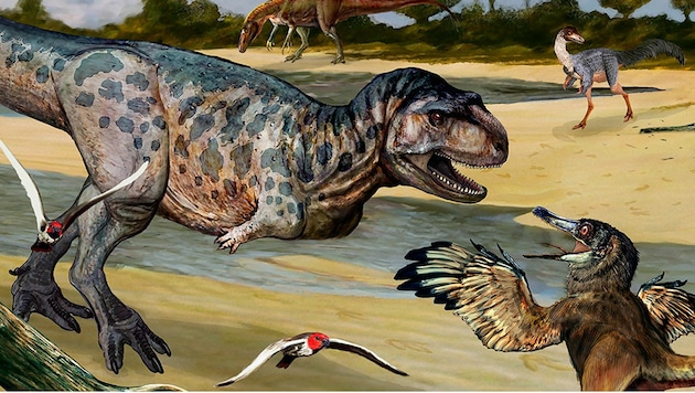 Künstlerische Illustration: So könnte die bisher unbekannte Dinosaurier-Art namens Elemgasem nubilus ausgesehen haben. (Bild: CONICET/Abel German Montes)