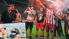 Robert Weber und Sohn Lio (kl. Bild) sind von der Stimmung bei Olympiacos – wie zuletzt bei der Präsentation von Marcelo (gr. Bild) beeindruckt. (Bild: Privat, AFP, KroneKREATIV)