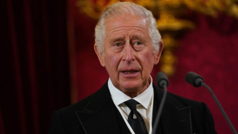 König Charles III. legt am 10. September 2022 vor dem Accession Council im St.-James‘s-Palast seinen Eid ab. (Bild: APA/Photo by Victoria Jones/AFP)