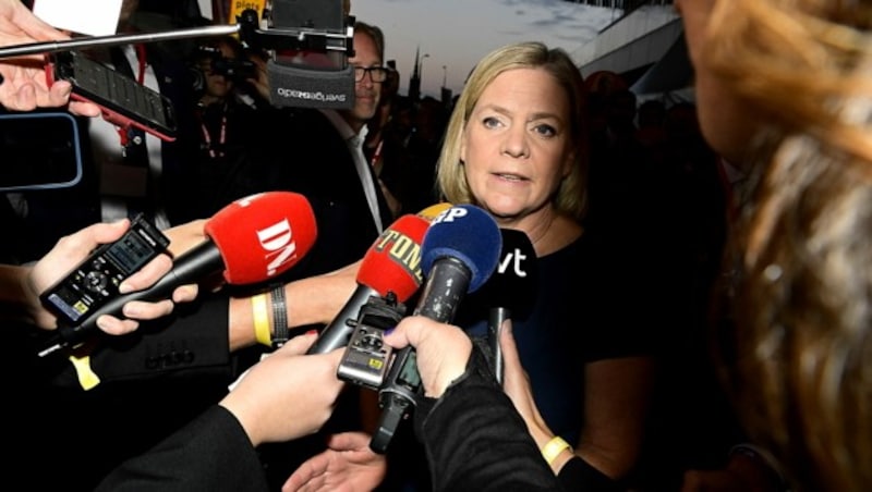 Das linksgerichtete Lager um Magdalena Anderssons Sozialdemokraten verpasste die Mehrheit mit 173 Sitzen nur knapp. (Bild: APA/AFP/TT News Agency/Jonas Ekstromer)