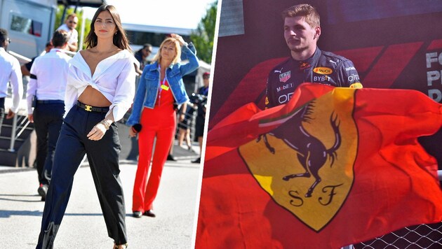 Max Verstappen siegte und blamierte Ferrari (re.), seine Freundin Kelly war vor Ort. (Bild: AP, Reuters)
