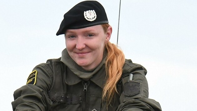 Panzerfahrerin Anna F. nahm ebenfalls an der Übung teil. (Bild: Huber Patrick)