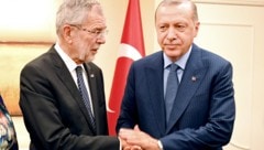 Alexander Van der Bellen und Recep Tayyip Erdogan bei einem Treffen im Jahr 2022 (Bild: APA/ROLAND SCHLAGER)