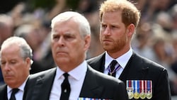 Prinz Andrew und Prinz Harry trugen bei der feierlichen Prozession in London keine Uniform. (Bild: AFP)