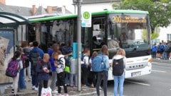 Das Einsteigen in den Bus ist ein täglicher Kampf - nicht alle Kinder schaffen es hinein. (Bild: Judt Reinhard, Krone KREATIV)