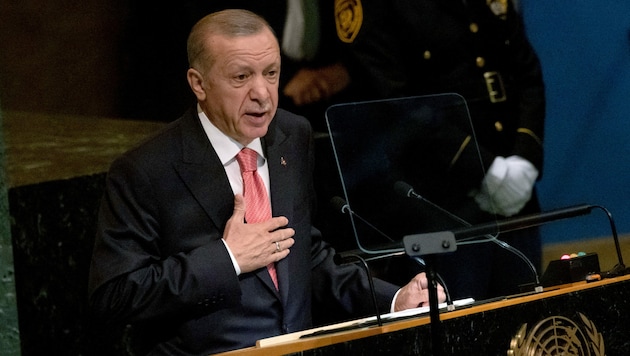 Der türkische Präsident Recep Tayyip Erdogan bei der UNO-Generalversammlung (Bild: AFP)